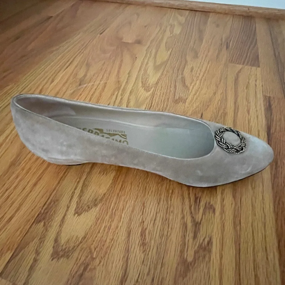 Salvatore Ferragamo Vintage Suede Low Heel Wedge Tan 9.5